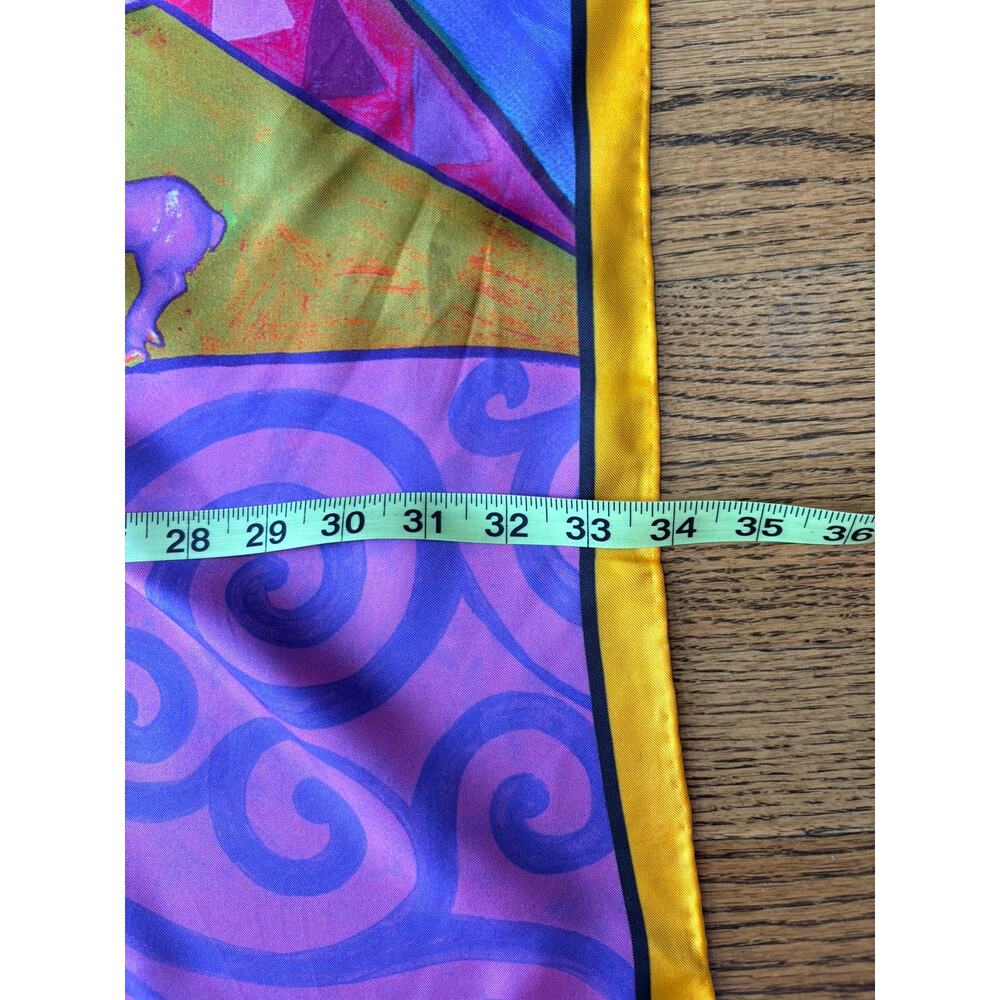 100% Silk Scarf Multicolor Art Print Rolled Hem Square Statement - Picture 4 of 7